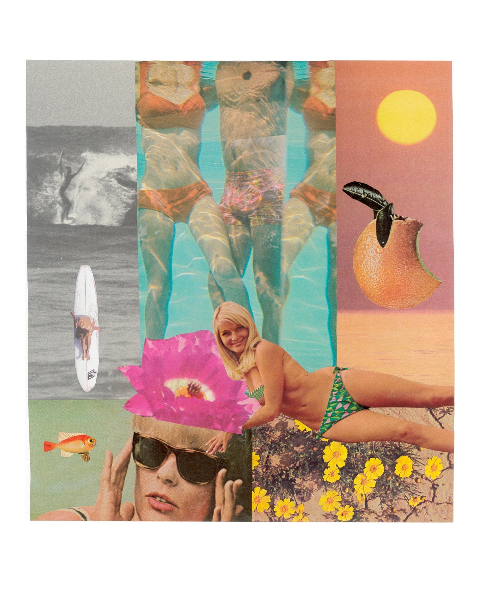 Vintage collage artwork influenced by California culture