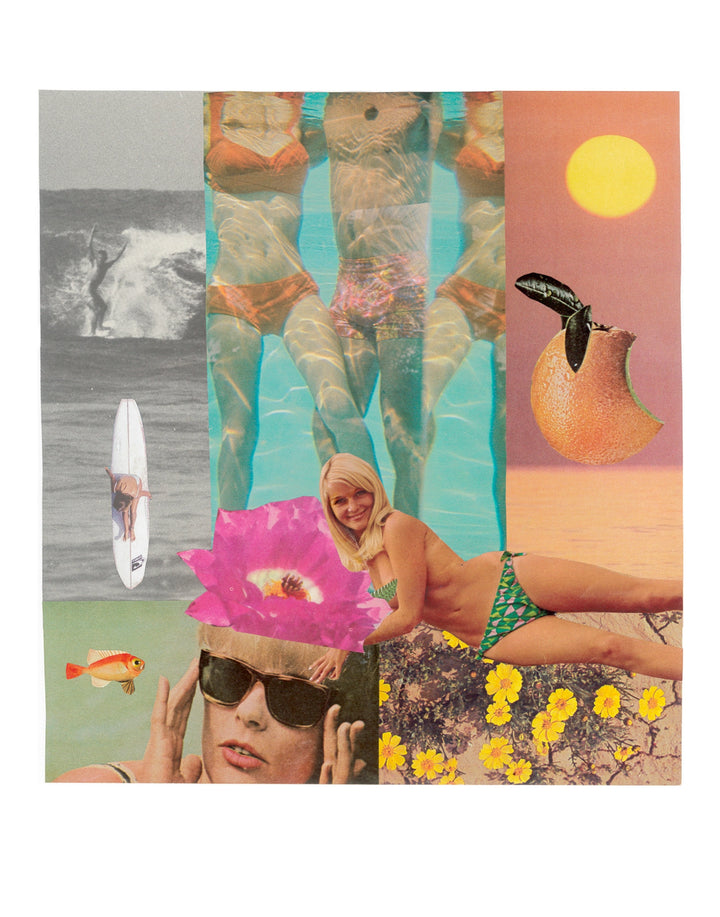 Vintage collage artwork influenced by California culture