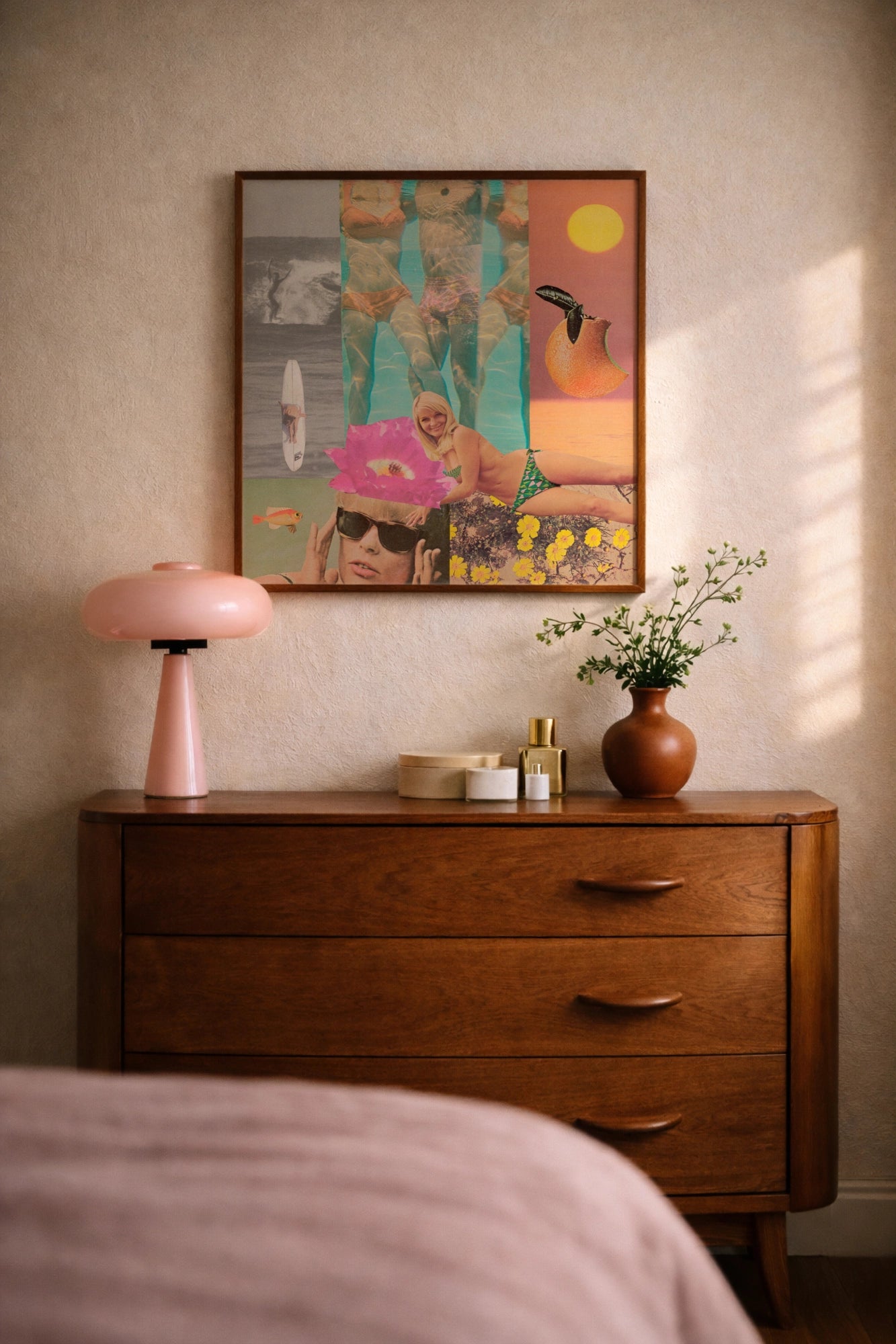 Vintage collage artwork influenced by California culture