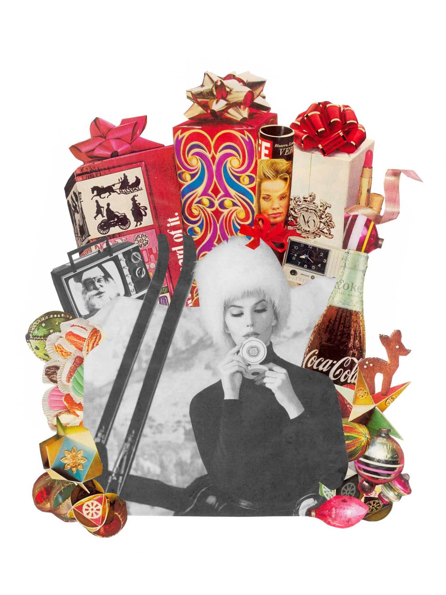 Analog Christmas collage art made from vintage magazines