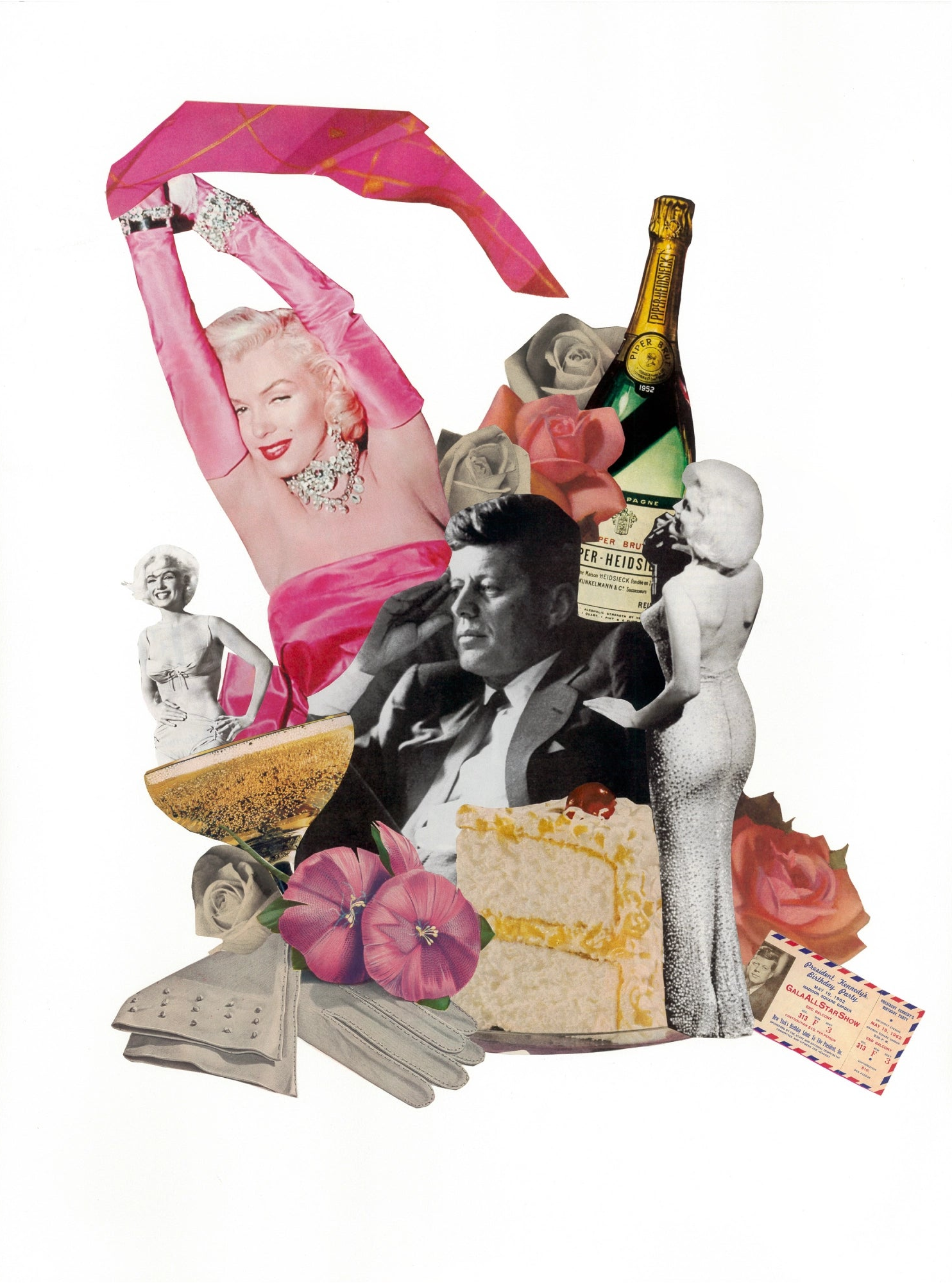 Analog collage art featuring Marilyn Monroe and John F Kennedy