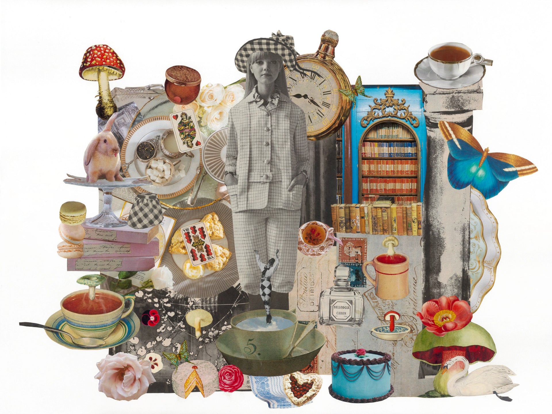 Analog collage art inspired by Alice in Wonderland